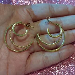Pendientes aro triple acero - Imagen 1
