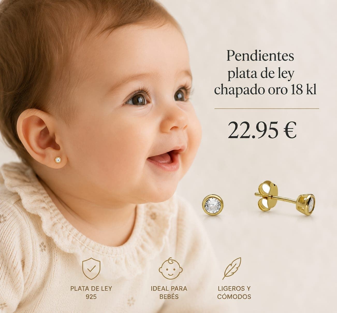 Pendientes con circonita bebé plata de ley - Imagen 1