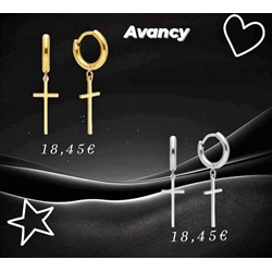 Pendientes de aro con cruz de acero - Imagen 1