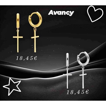 Pendientes de aro con cruz de acero - Imagen 1