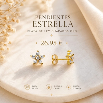 Pendientes estrella plata bañado en oro - Imagen 1