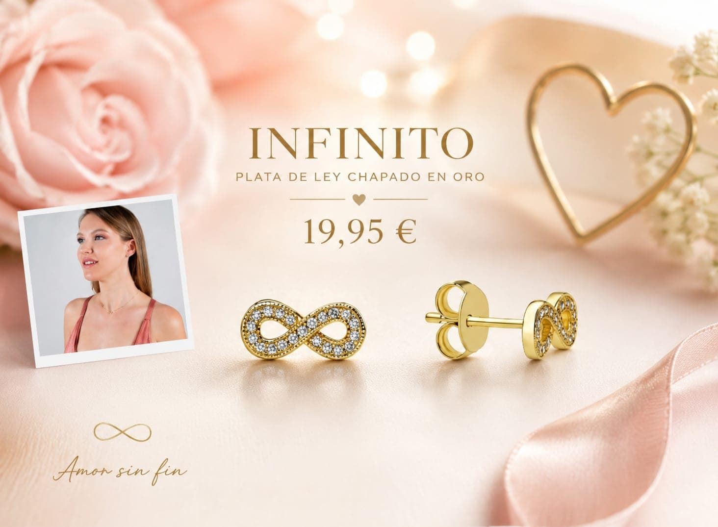Pendientes infinito plata de ley bañados en oro - Imagen 1