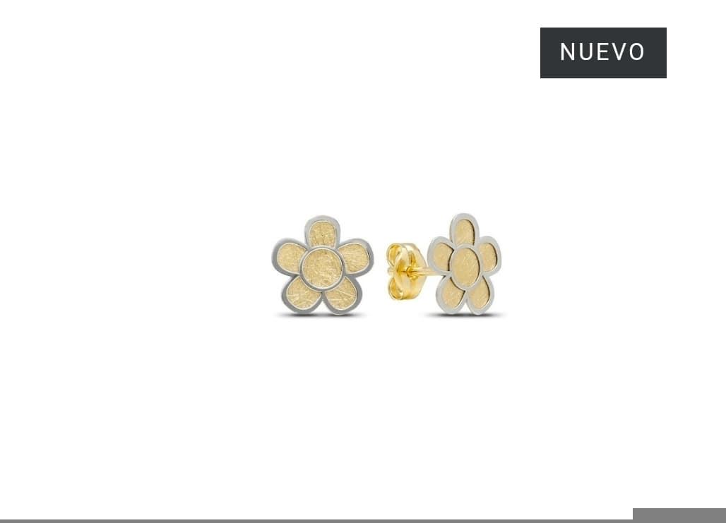 Pendientes margarita bicolor oro 18ktes - Imagen 1