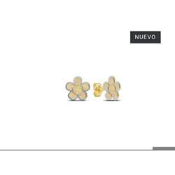 Pendientes margarita bicolor oro 18ktes - Imagen 1