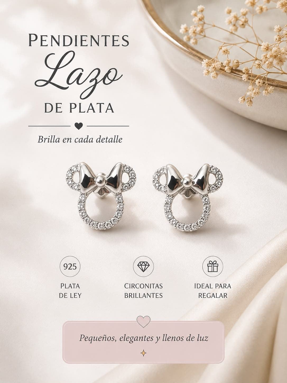 Pendientes Minnie con lazo de plata - Imagen 1