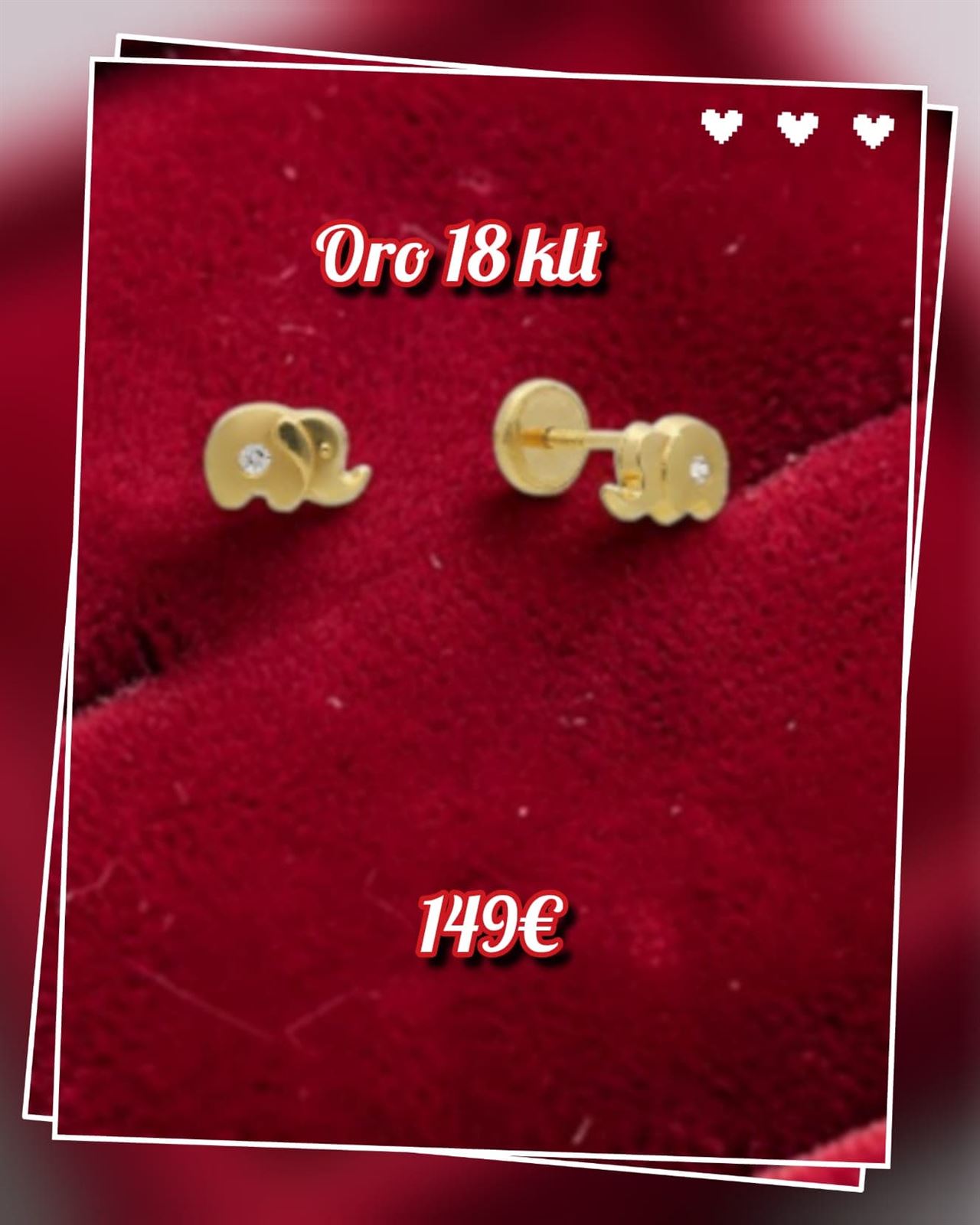 Pendientes para bebé de elefante con circonita oro 18 kilates - Imagen 1