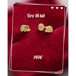 Pendientes para bebé de elefante con circonita oro 18 kilates - Imagen 1