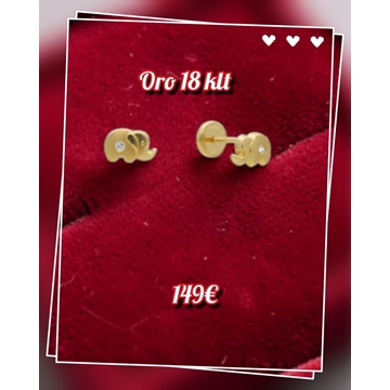 Pendientes para bebé de elefante con circonita oro 18 kilates - Imagen 1