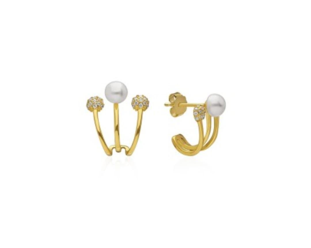 Pendientes tres vías perlas plata - Imagen 1