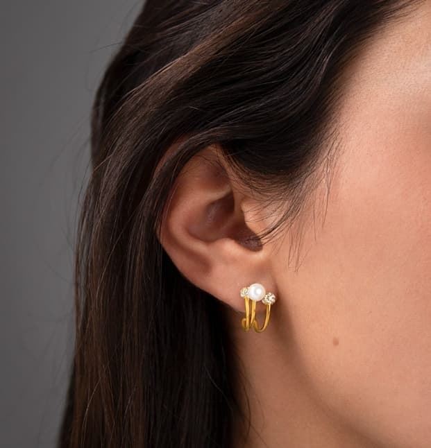 Pendientes tres vías perlas plata - Imagen 2