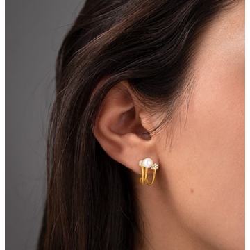 Pendientes tres vías perlas plata - Imagen 2