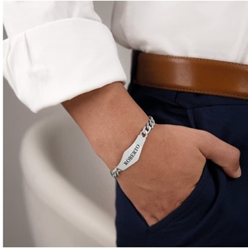 Pulsera caballero  barbada biselada plata de ley - Imagen 2