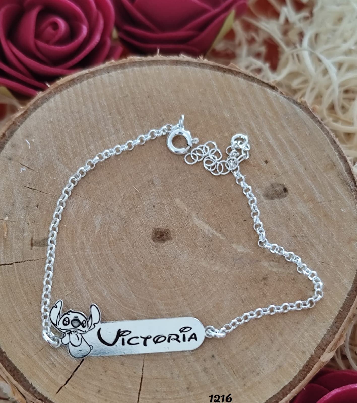 Pulsera con placa personalizada de Stich plata - Imagen 1