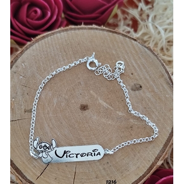 Pulsera con placa personalizada de Stich plata - Imagen 1