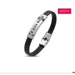 Pulsera cruz  articulada cuero de hombre - Imagen 1
