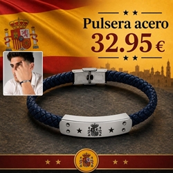 Pulsera de cuero trenzado escudo España - Imagen 1