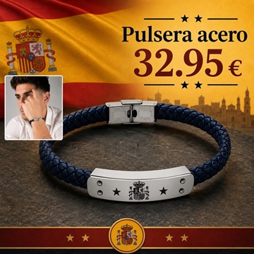 Pulsera de cuero trenzado escudo España - Imagen 1