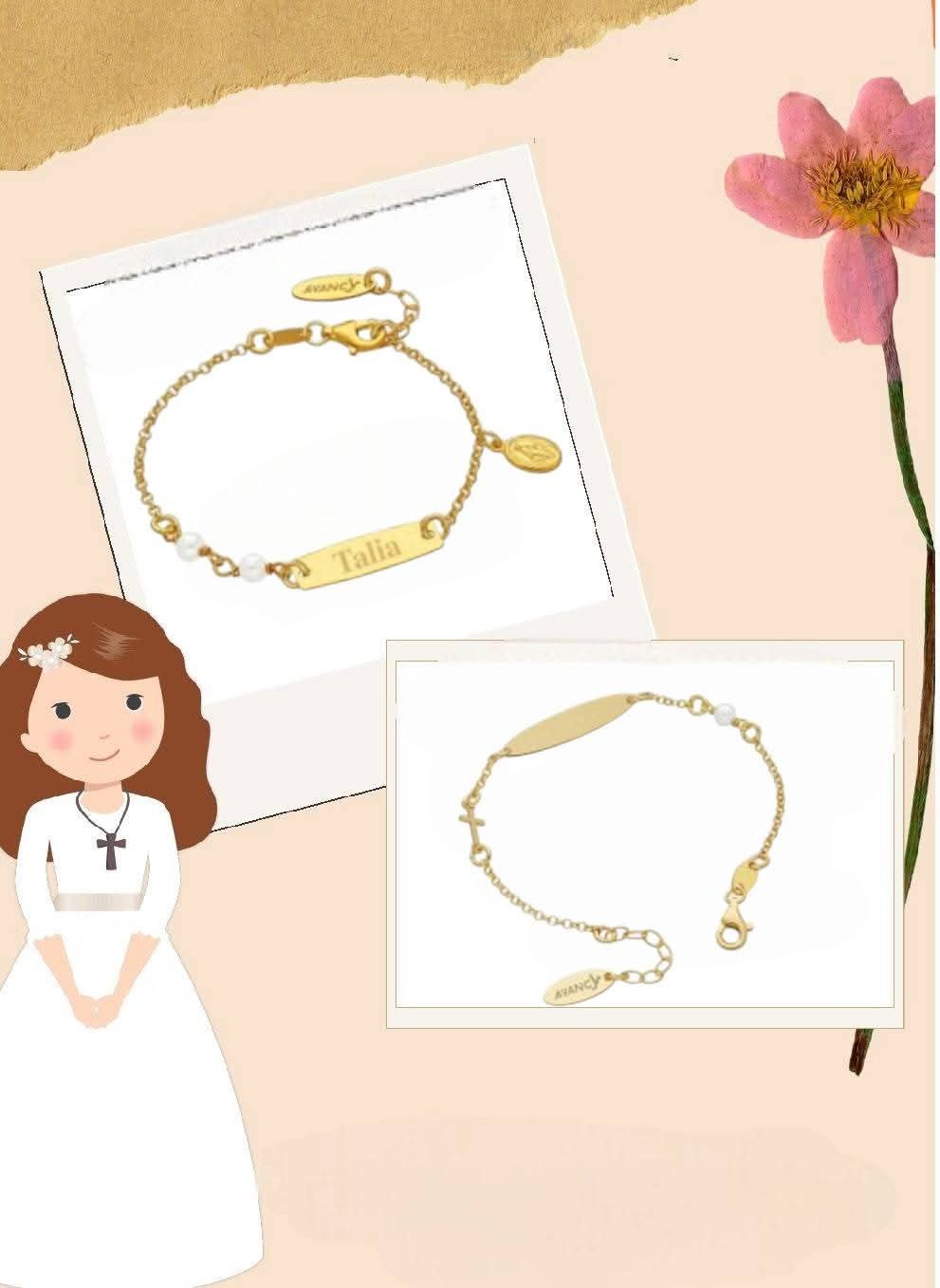 Pulsera esclava plata  con perla niña comunión - Imagen 1