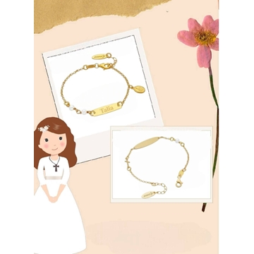 Pulsera esclava plata  con perla niña comunión - Imagen 1