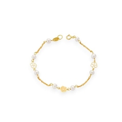 Pulsera flor y perlas cultivadas oro 18 ktes comunion - Imagen 1