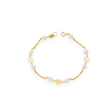 Pulsera flor y perlas cultivadas oro 18 ktes - Imagen 1