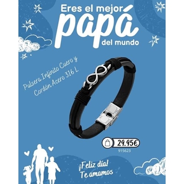 Pulsera infinito cuero y cordón trenzado acero - Imagen 1