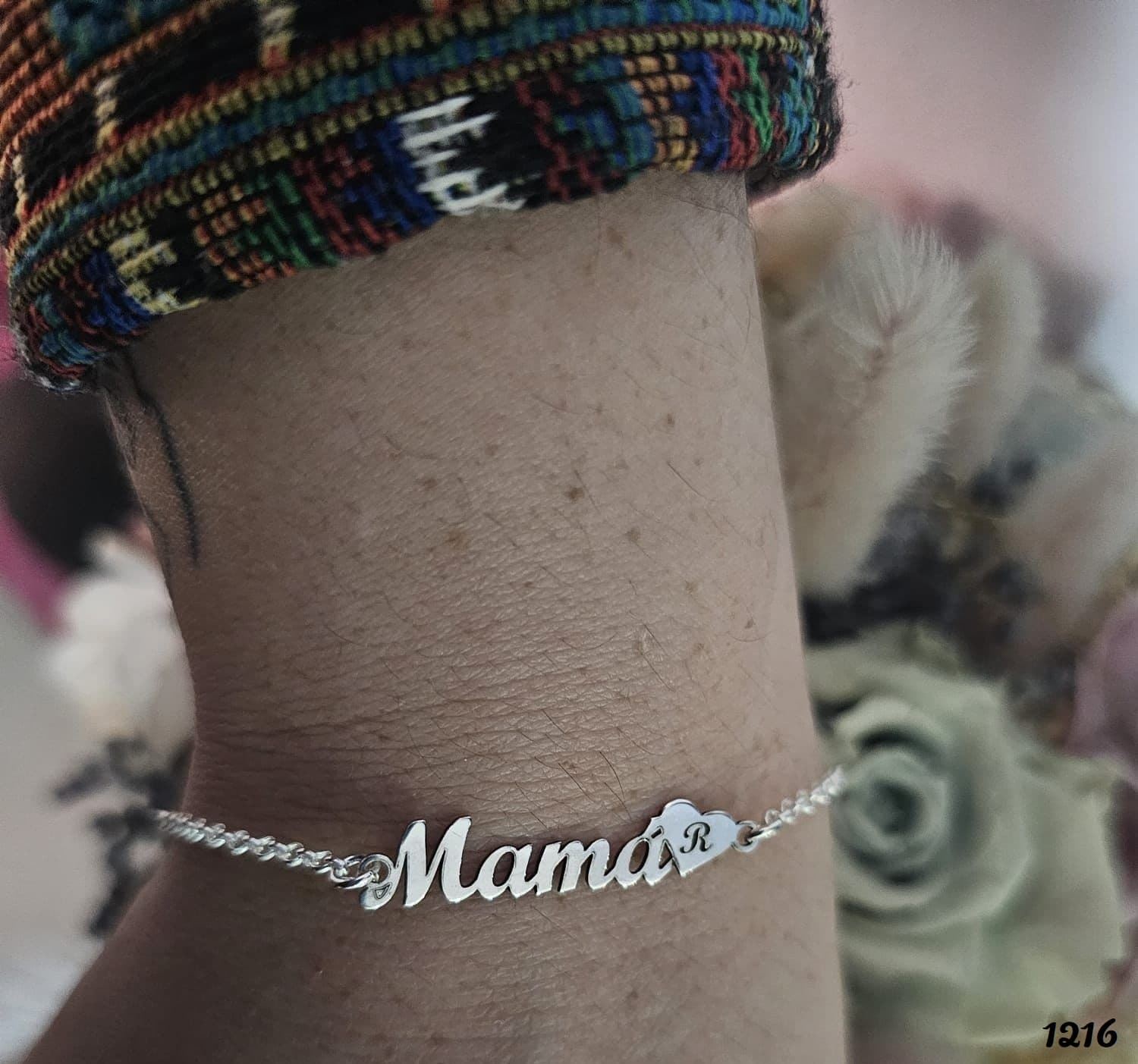 Pulsera Mamá plata de primera ley - Imagen 1