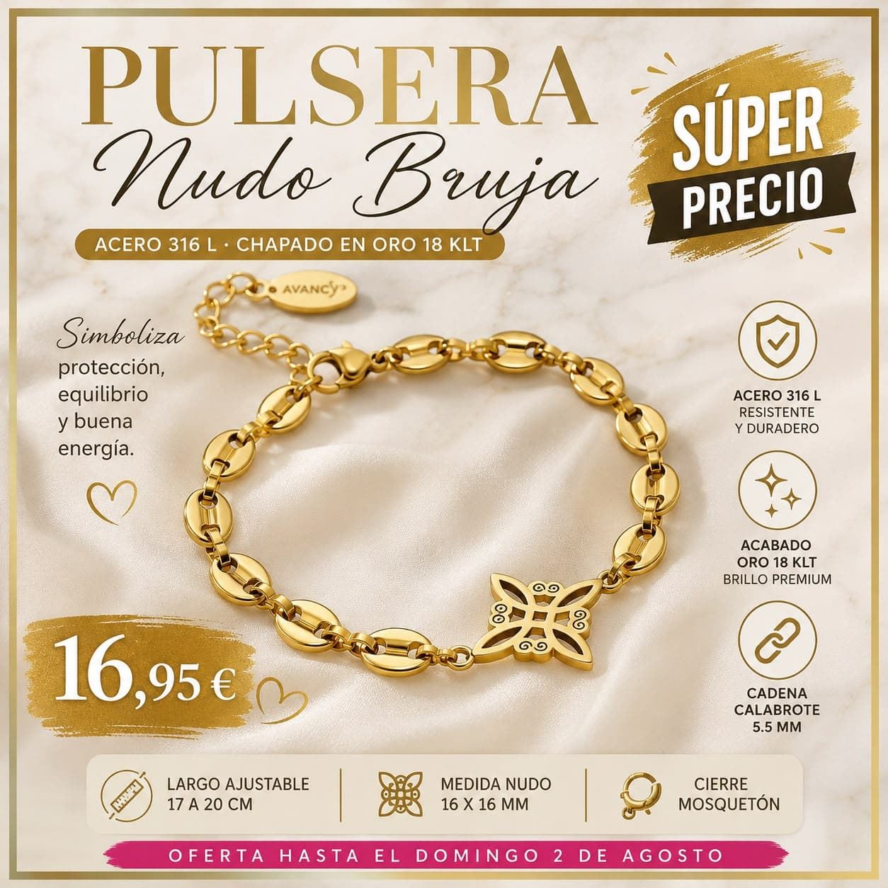 Pulsera nudo de brujas acero - Imagen 1