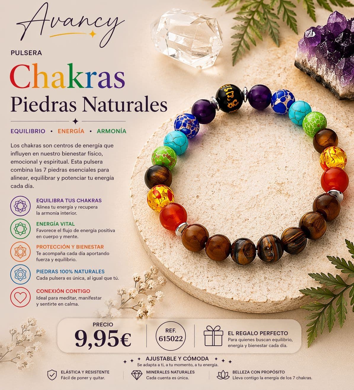 Pulsera perlas Chakras con piedras naturales - Imagen 1