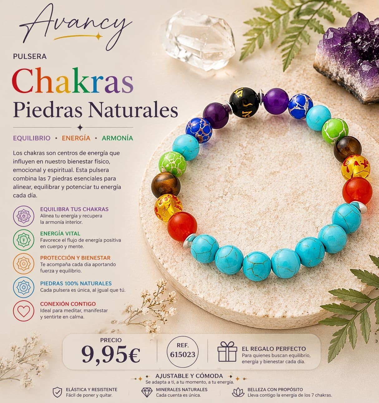 Pulsera perlas Chakras con piedras naturales - Imagen 2