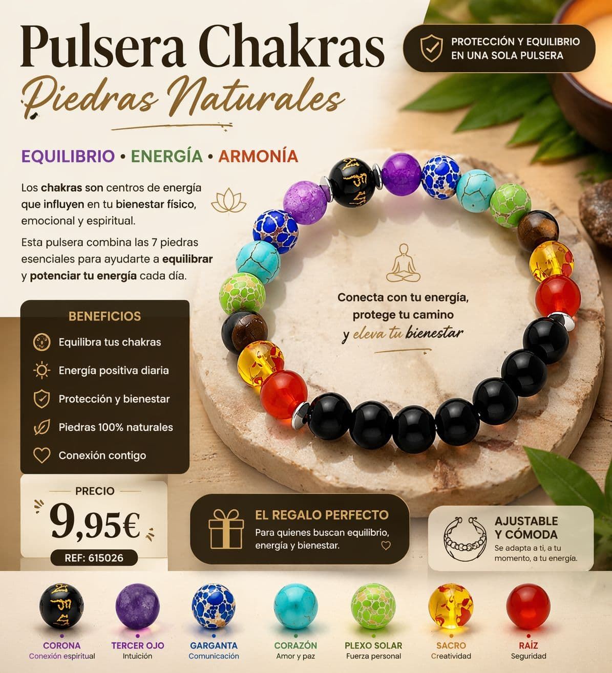 Pulsera perlas Chakras con piedras naturales - Imagen 3