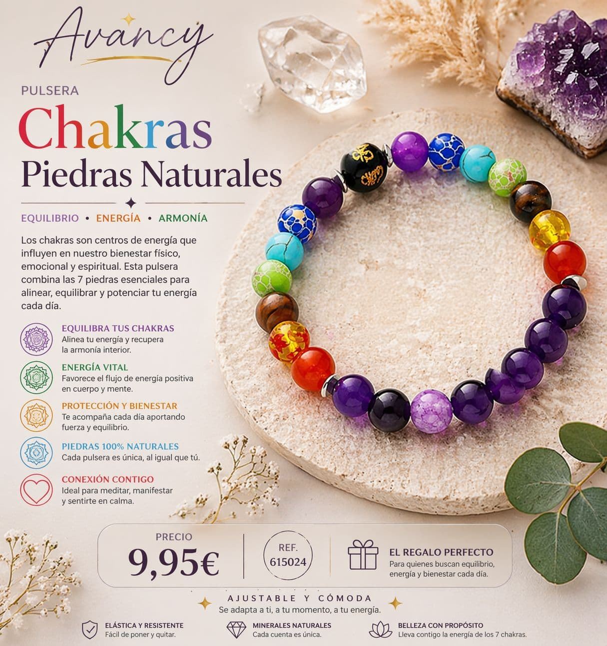 Pulsera perlas Chakras con piedras naturales - Imagen 4