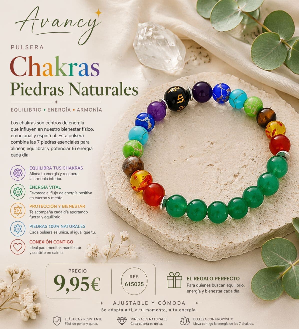 Pulsera perlas Chakras con piedras naturales - Imagen 5