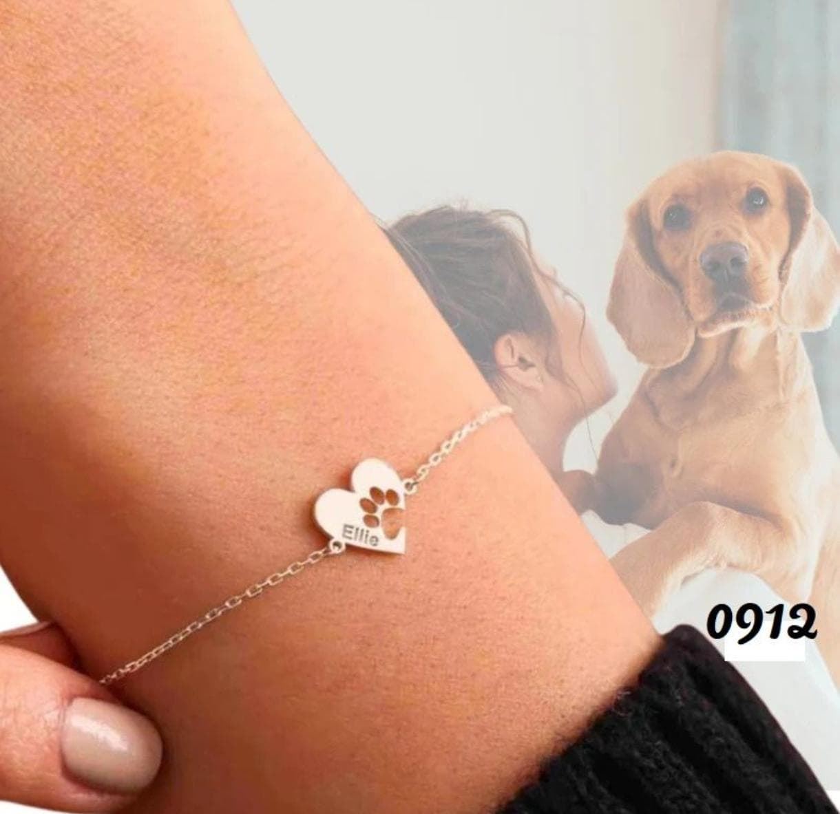 Pulsera personalizada  con huella Mascota plata de ley - Imagen 1