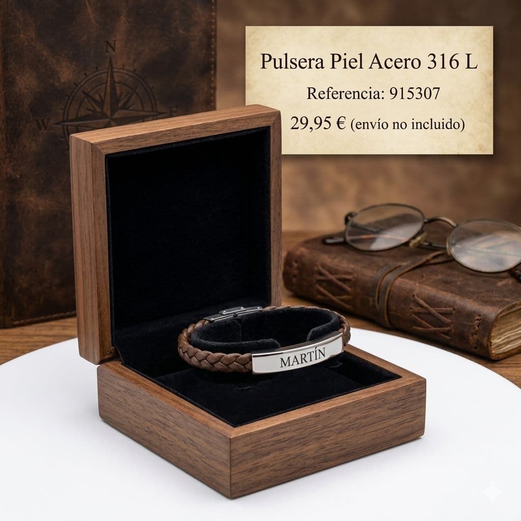 Pulsera piel caballero con placa personalizada - Imagen 1