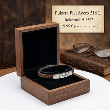 Pulsera piel caballero con placa personalizada - Imagen 1