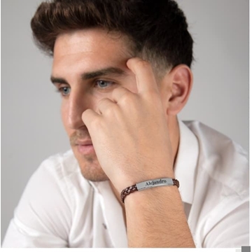 Pulsera piel caballero con placa personalizada - Imagen 2