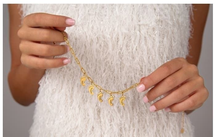 Pulsera pies bebé acero personalizable - Imagen 1