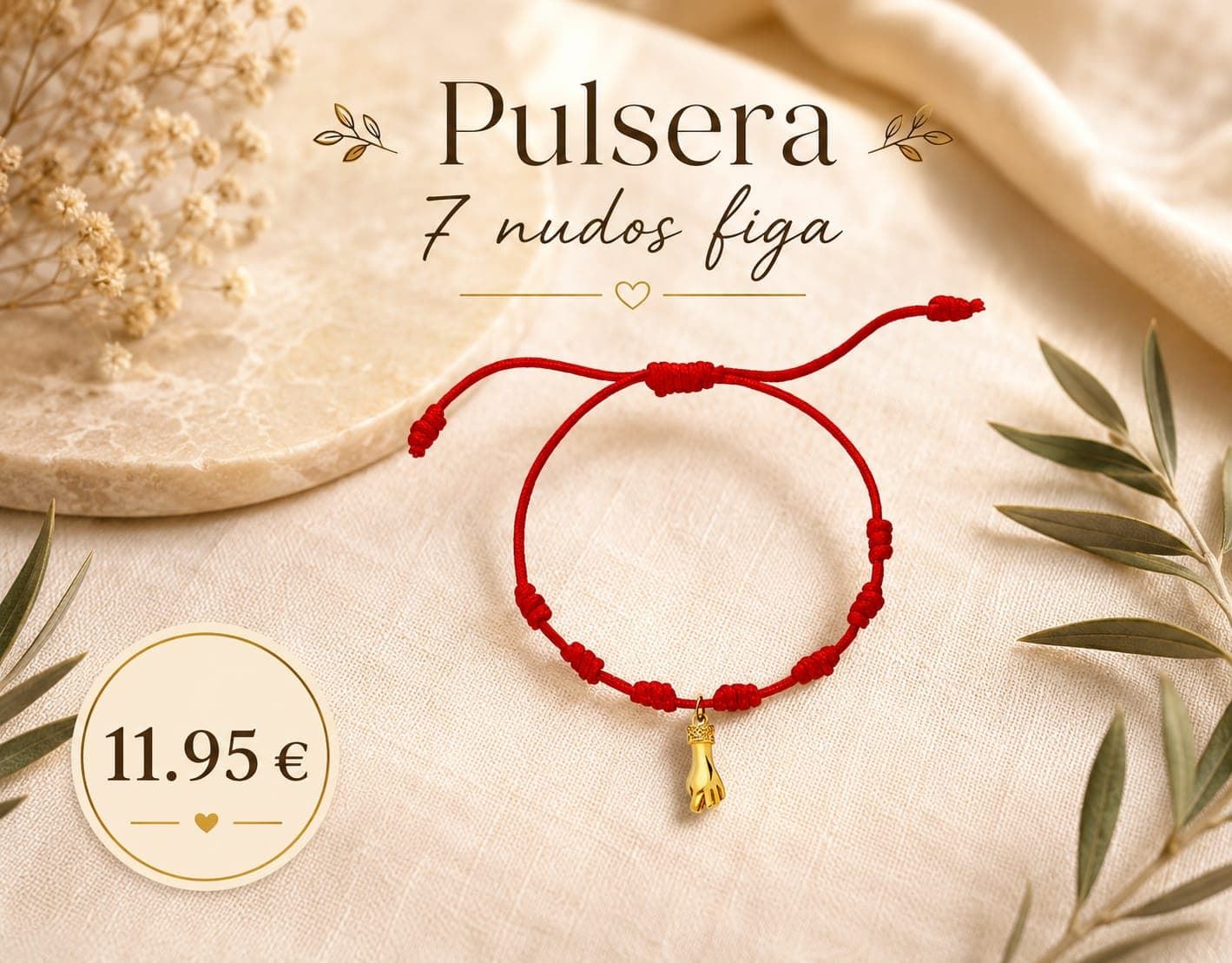 Pulsera siete nudos  amuleto puño higa - Imagen 1