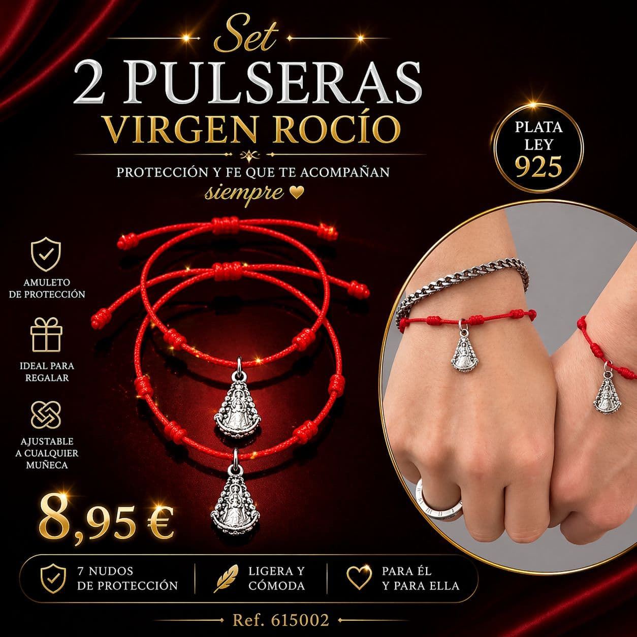 Pulsera siete nudos Virgen del Rocío acero - Imagen 1