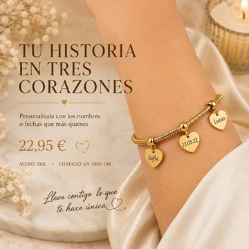Pulsera tres corazones acero - Imagen 1
