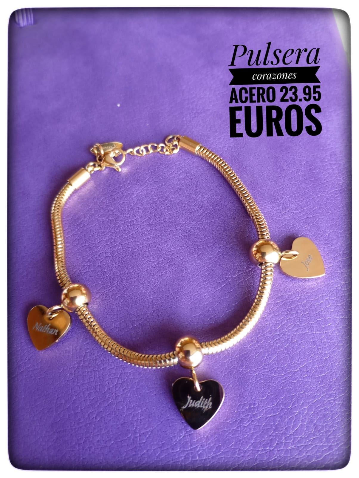 Pulsera tres corazones personalizable - Imagen 1