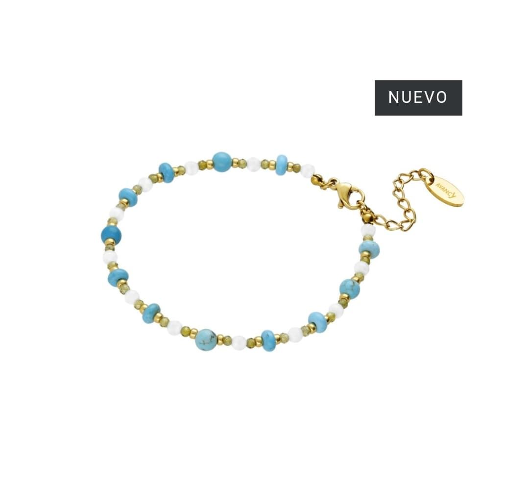 Pulsera turquesas y cuarzo rosa acero - Imagen 1