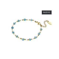 Pulsera turquesas y cuarzo rosa acero - Imagen 1