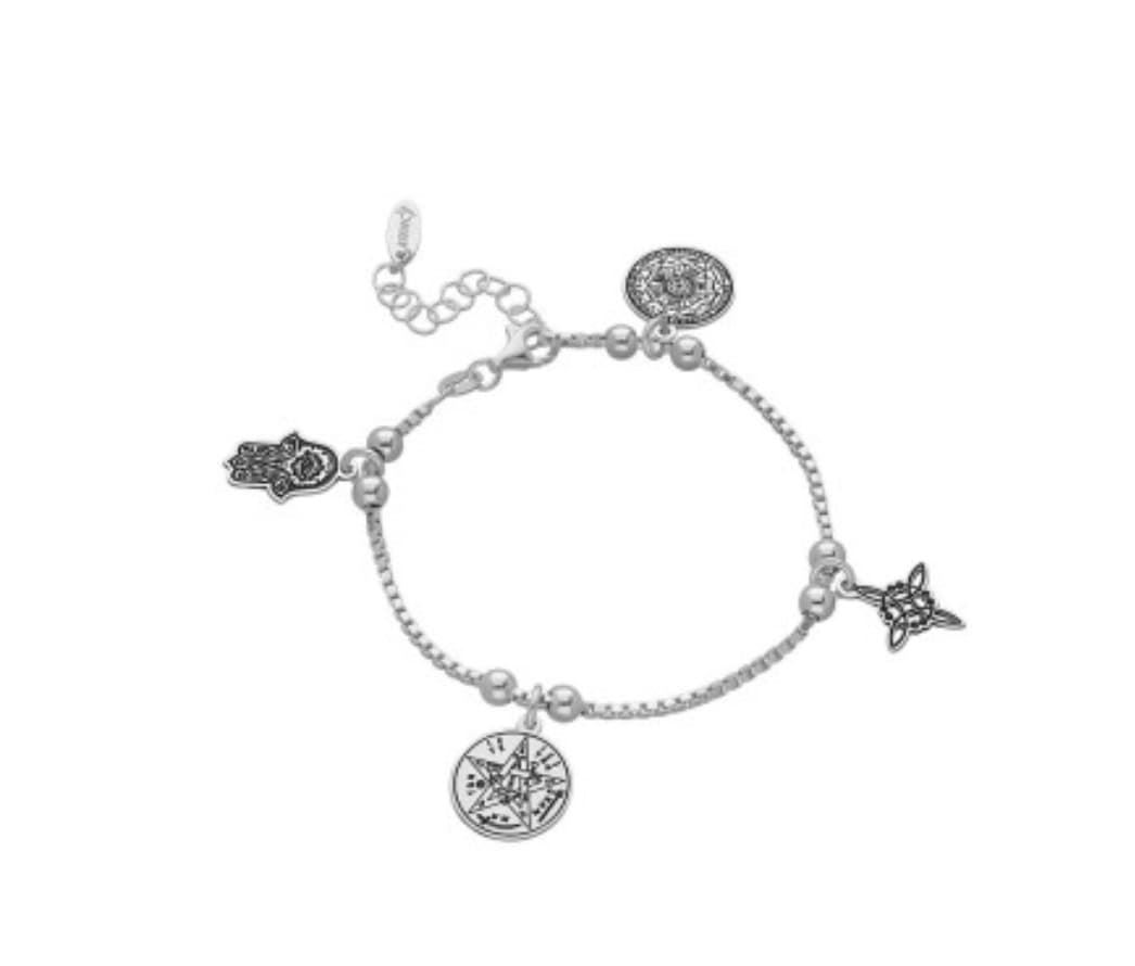 Pulsera veneciana tres amuletos Plata de ley - Imagen 2