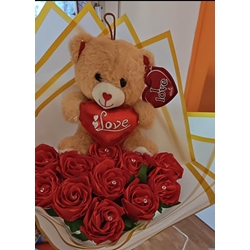 Ramo de rosas eternas y peluche San Valentín - Imagen 1