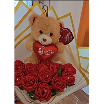 Ramo de rosas eternas y peluche San Valentín - Imagen 1