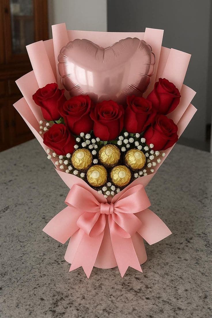 Ramos de rosas  y Ferrero Rocher día de San valentin - Imagen 1
