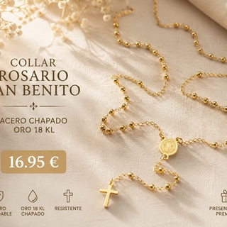 Rosario  San Benito acero bañado en oro - Imagen 1