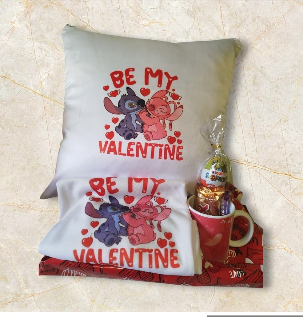 Set Cojín personalizado de Stich,taza y camiseta san Valentín - Imagen 1